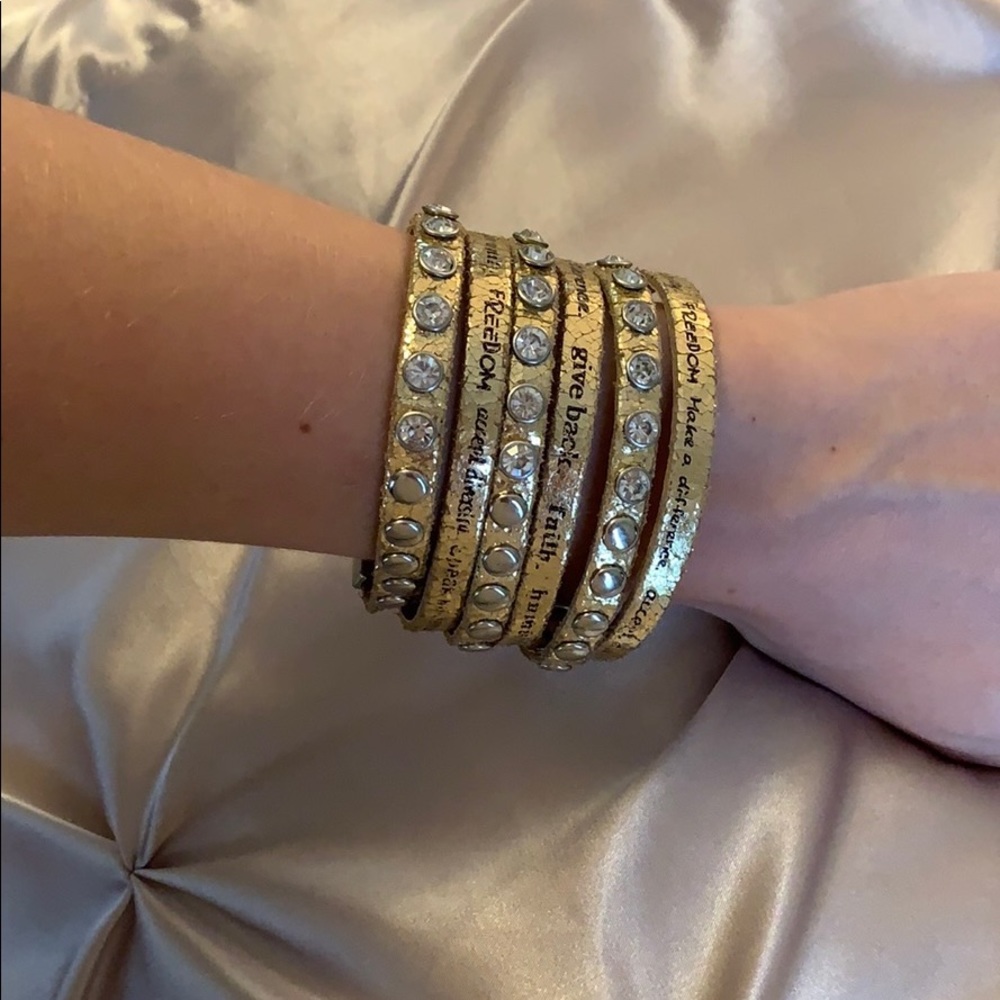 Humanity For All gold leather wrap bracelet